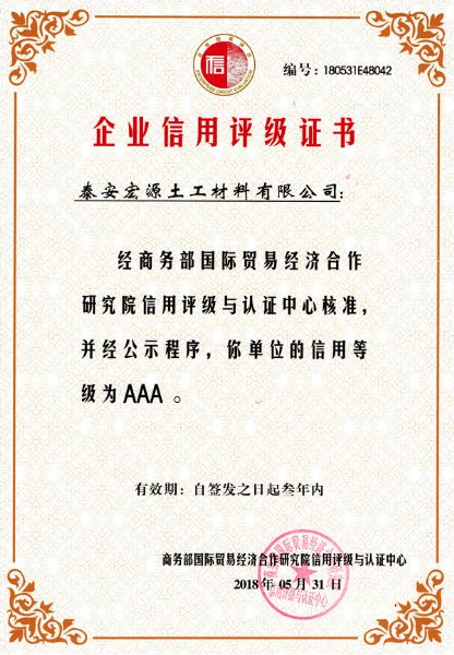 Enterprise credit rating certificate